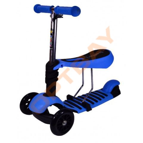 Самокат детский трехколесный скутер со съемным сиденьем синий